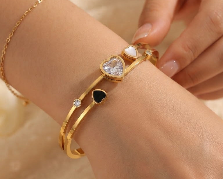 Gold Heart & Crystal Bangle