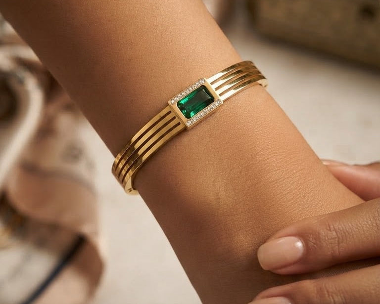 Gold Emerald Crystal Bangle