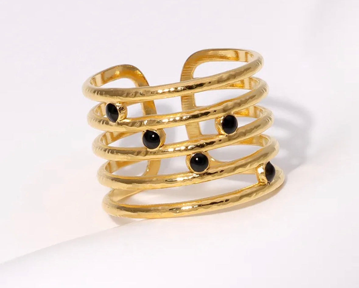 Gold black Stone Ring