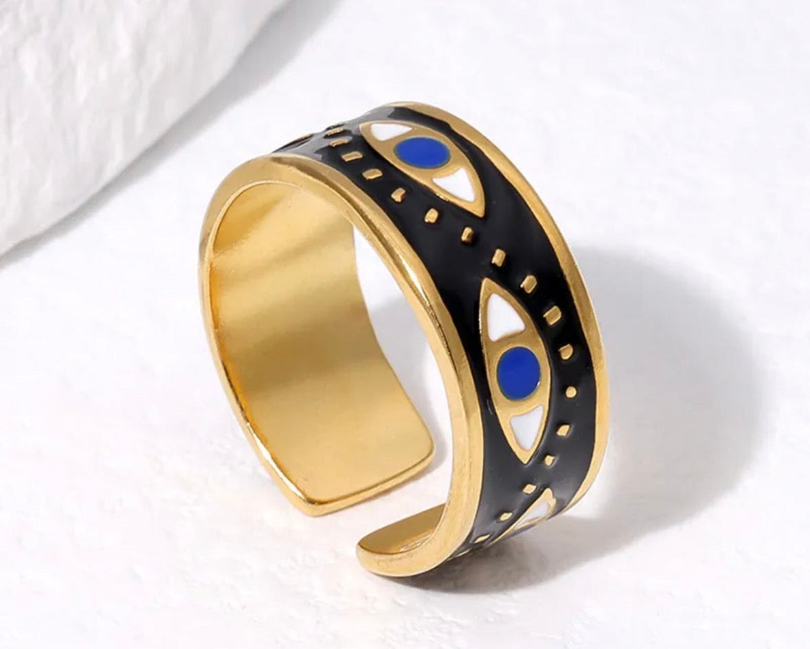 Gold Black Evil Eye Ring