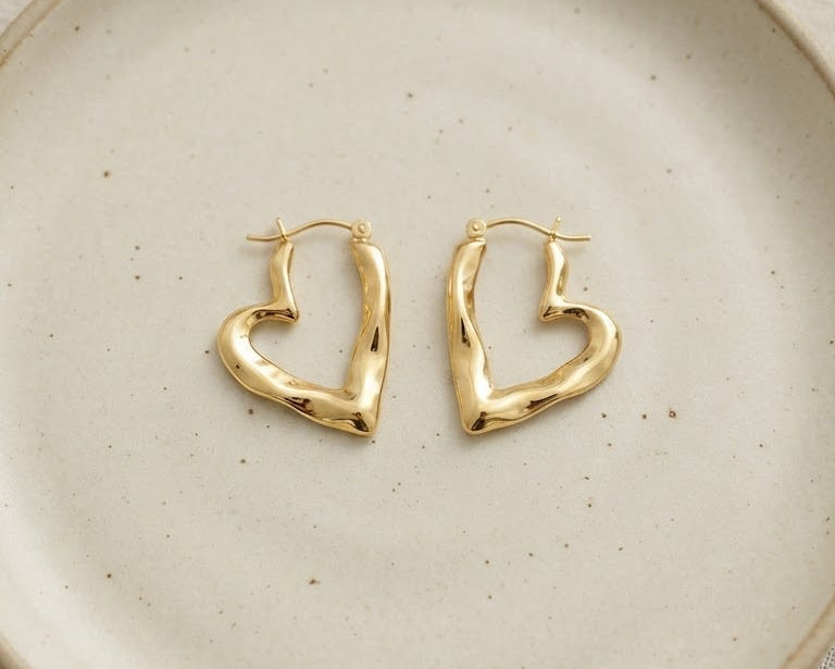 Gold Heart Hoops